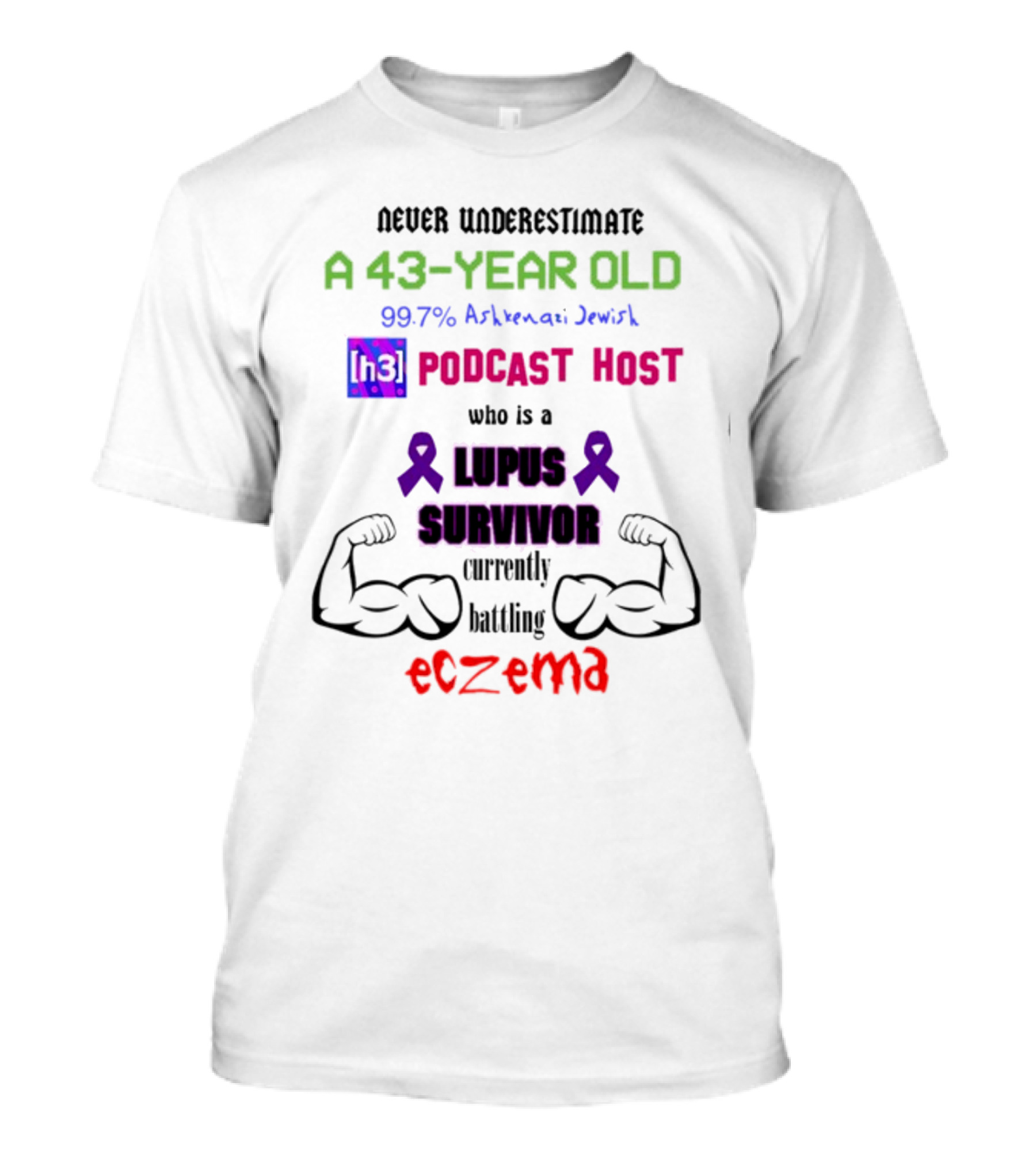 Never Underestimate A 43-Year-Old H3 Podcast Host Who Is A Lupus Survivor Currently Battling Eczema 99.7% Ashkenazi Jewish T-Shirt