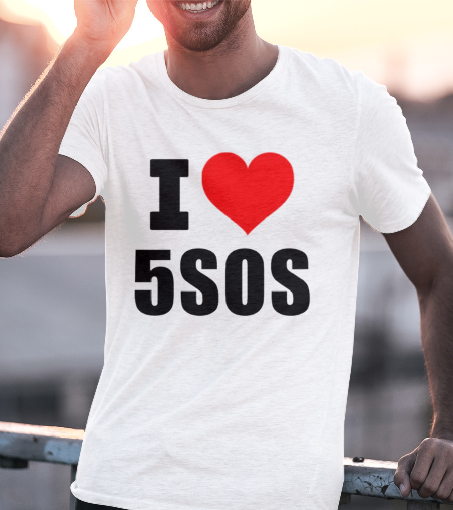 Ashton Irwin Wearing I Love 5SOS Fan Merchandise T-Shirt