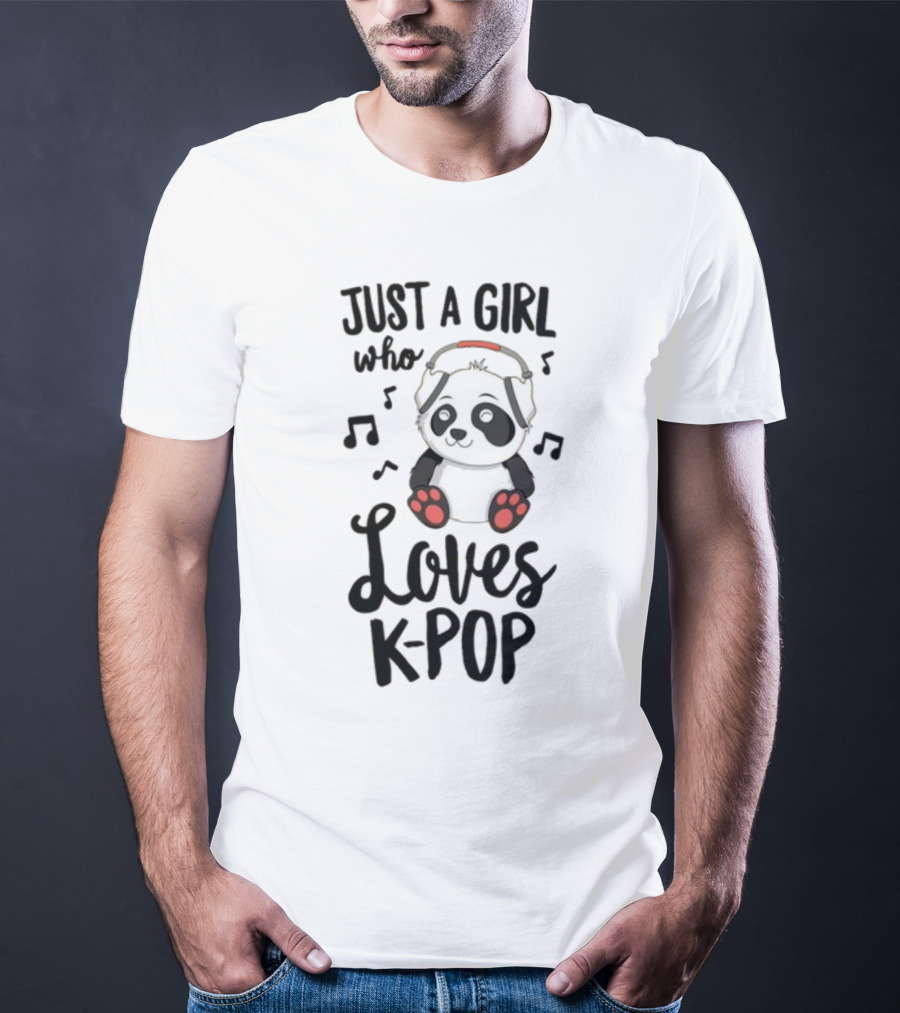 Just A Girl Who Loves Kpop With Cute Panda And Musical Notes T-Shirt