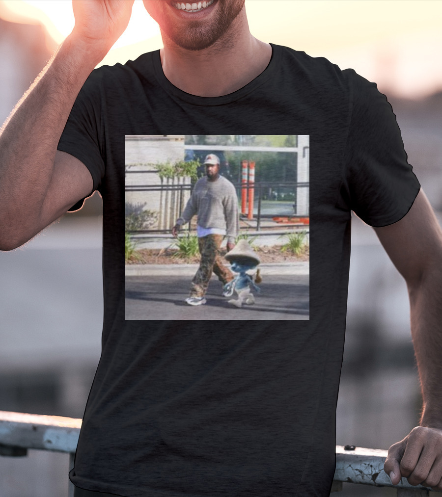 Kanye West Walking With Smurfcat Collaboration Content T-Shirt