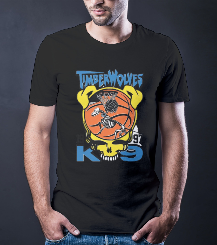 Timberwolves 1997 K-9 Basketball Skeleton Skull T-Shirt