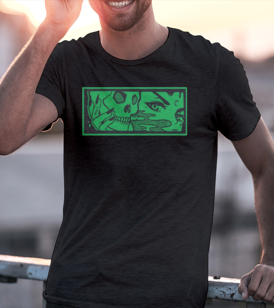 Max Smoking Skull Art Green T-Shirt