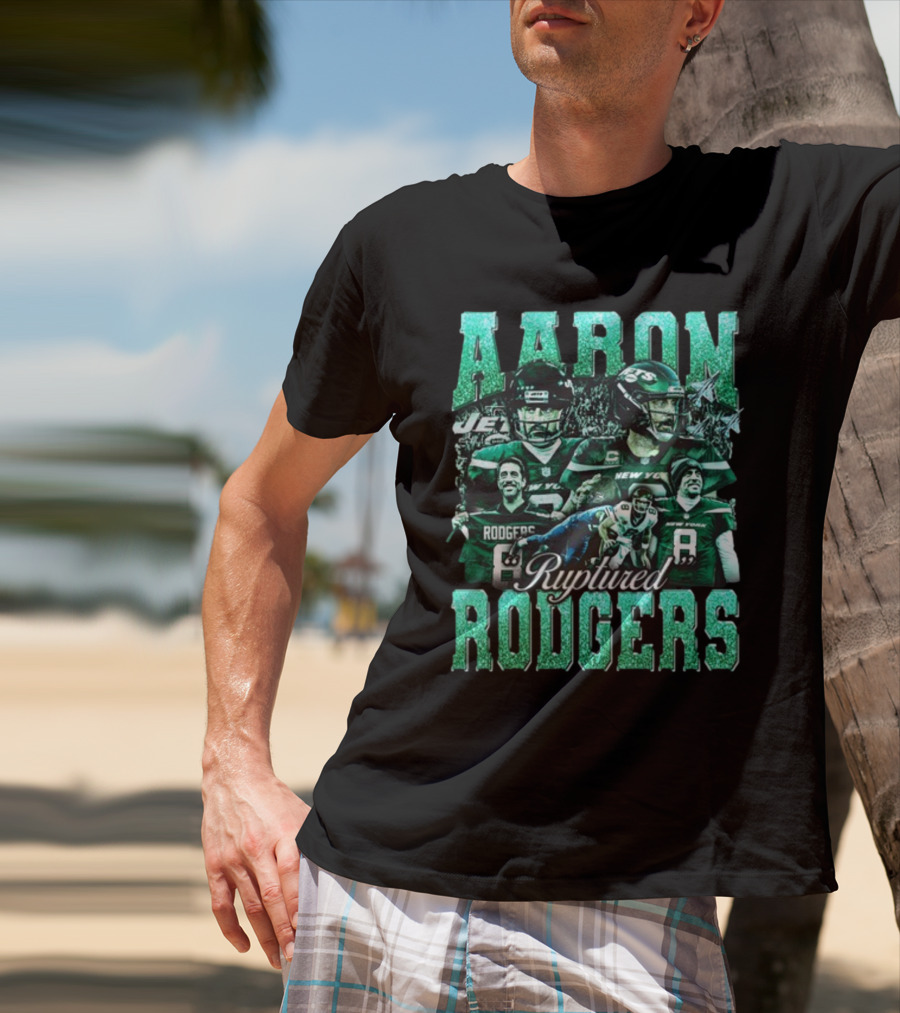 Aaron Rodgers Ruptured Rodgers New York Jets Quarterback Collage T-Shirt