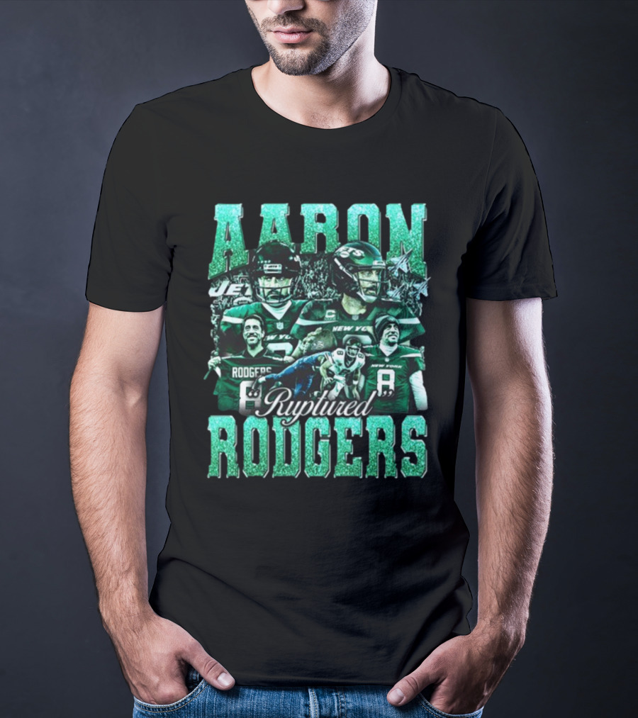 Aaron Rodgers Ruptured Rodgers New York Jets Quarterback Collage T-Shirt