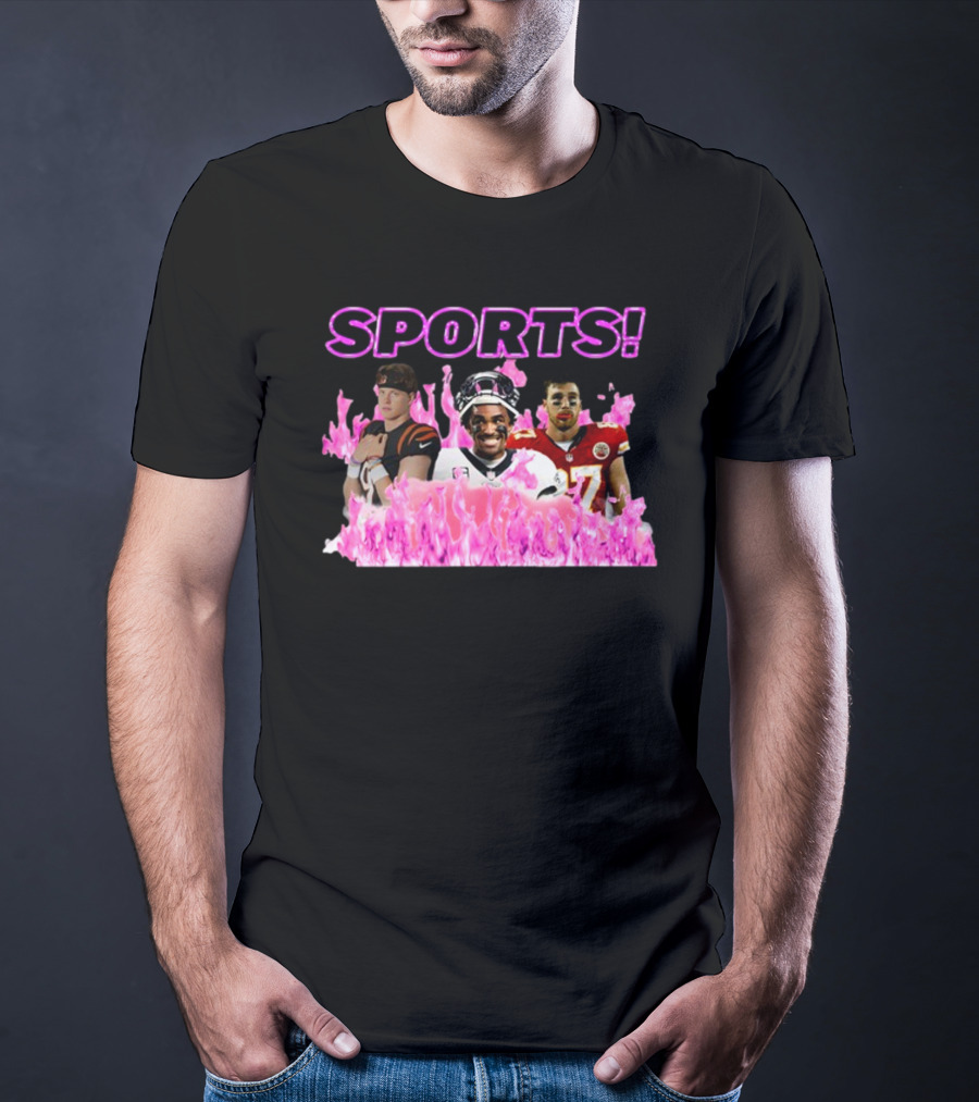 SPORTS Sadstreet Sports NFL Football Players Trio Pink Flames T-Shirt