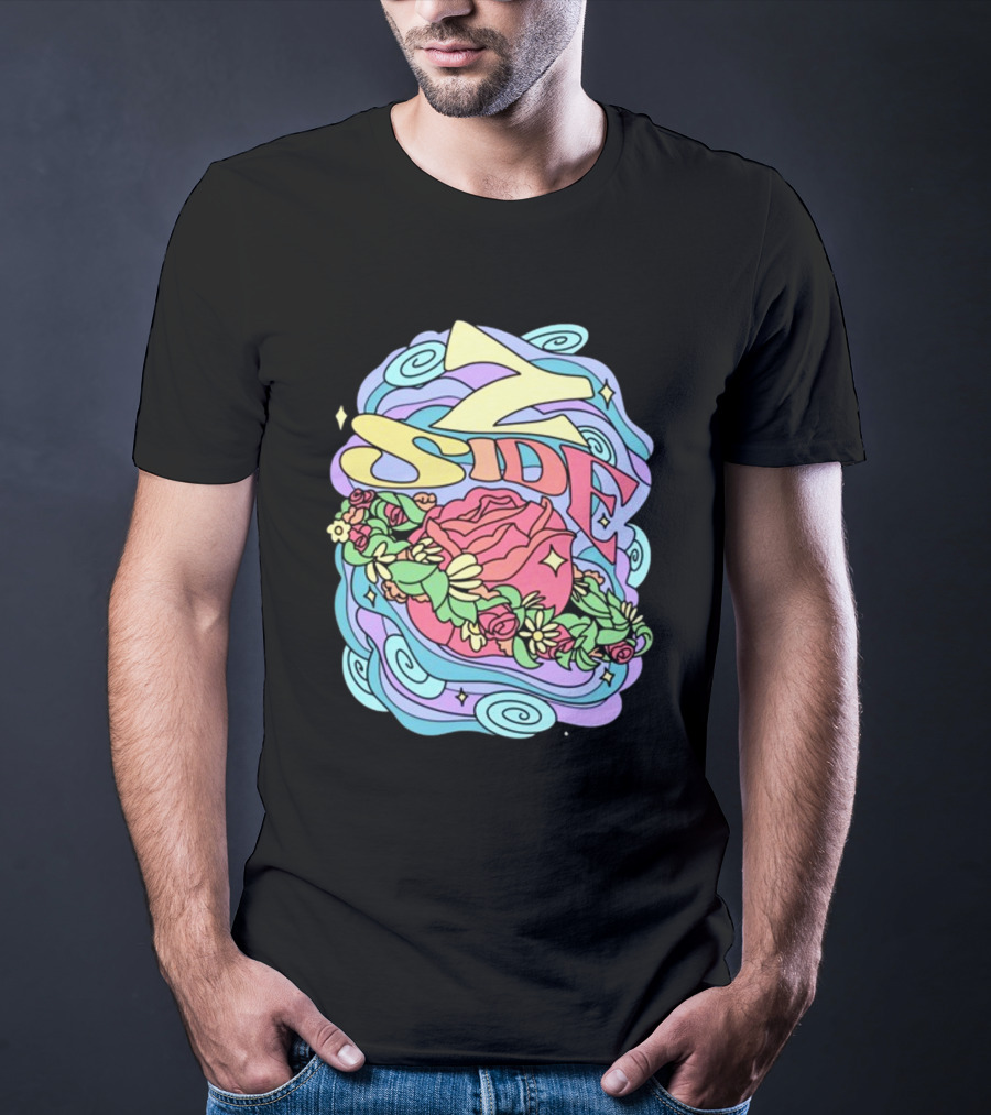 Z Side Colorful Swirl Rose Floral T-Shirt