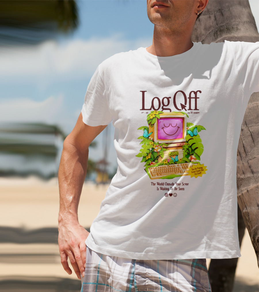 Log Off The World Outside Your Screen Is Waiting To Be Seen Vintage Computer Jungle Aesthetic T-Shirt