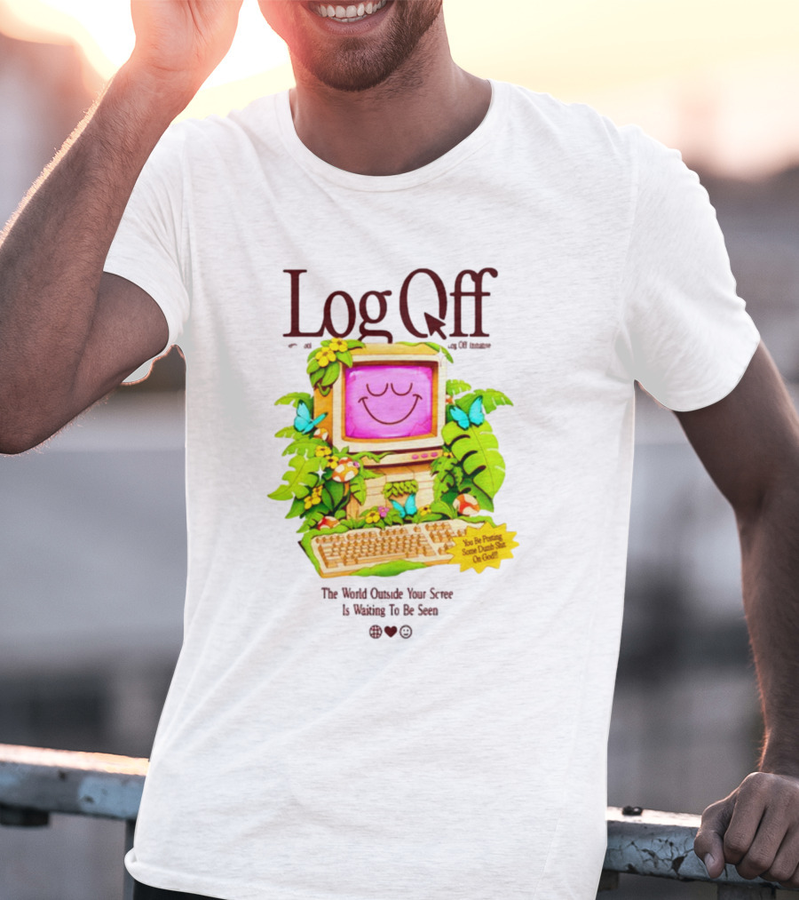 Log Off The World Outside Your Screen Is Waiting To Be Seen Vintage Computer Jungle Aesthetic T-Shirt