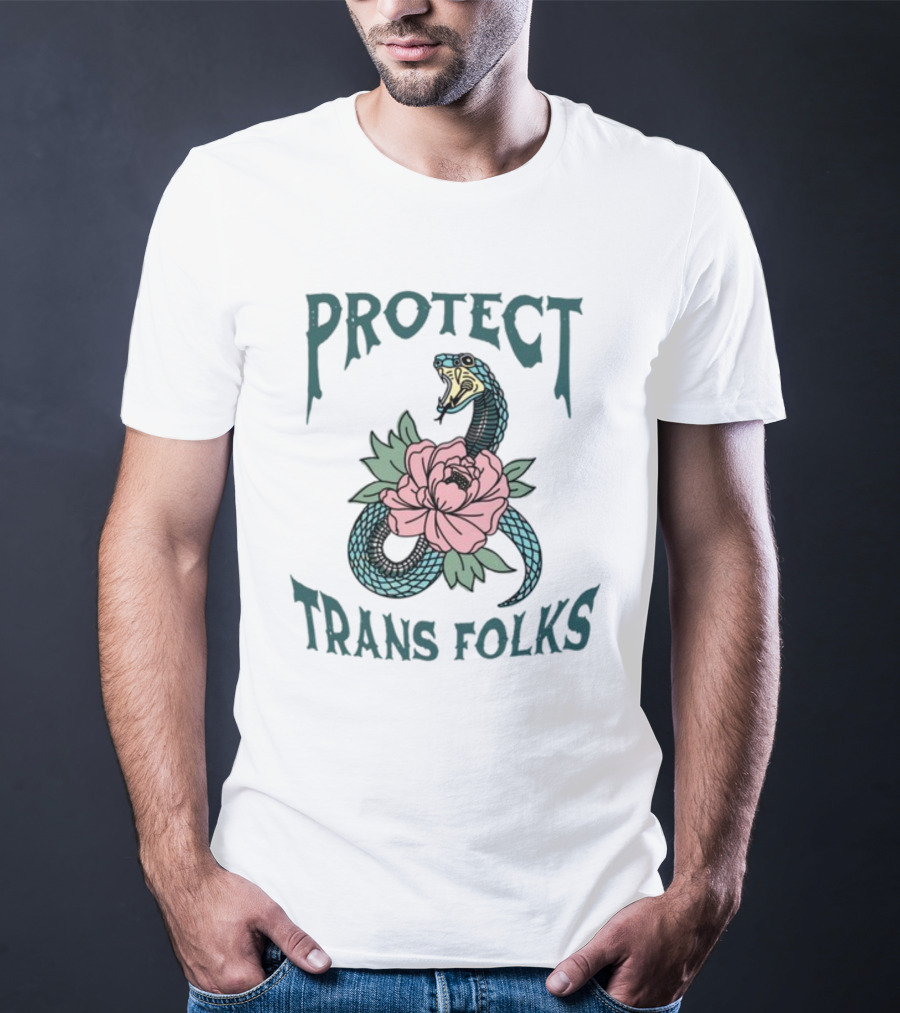 Protect Trans Folks Snake And Flower Transfigureprint T-Shirt