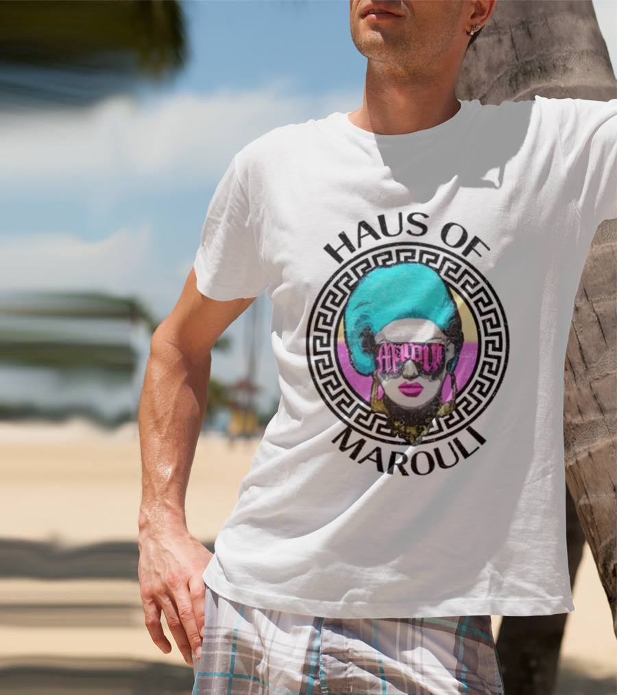 HAUS OF MAROULI Neon Glam Icon With Greek Key Border T-Shirt