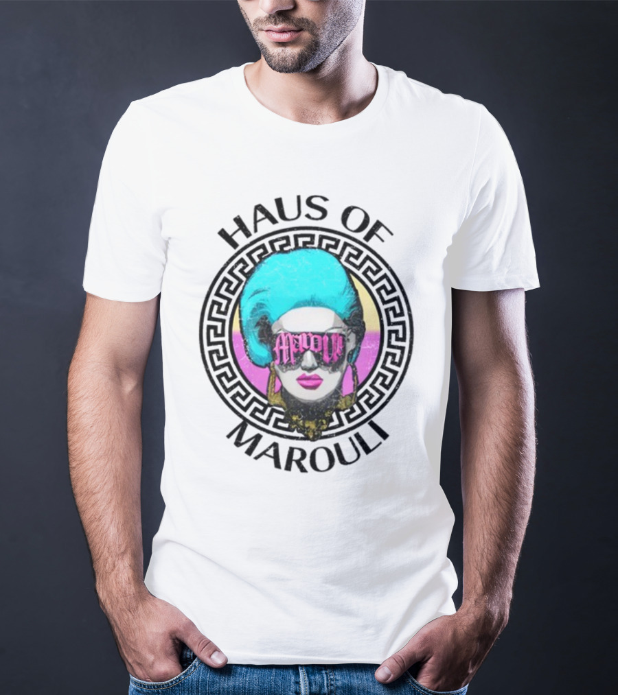 HAUS OF MAROULI Neon Glam Icon With Greek Key Border T-Shirt