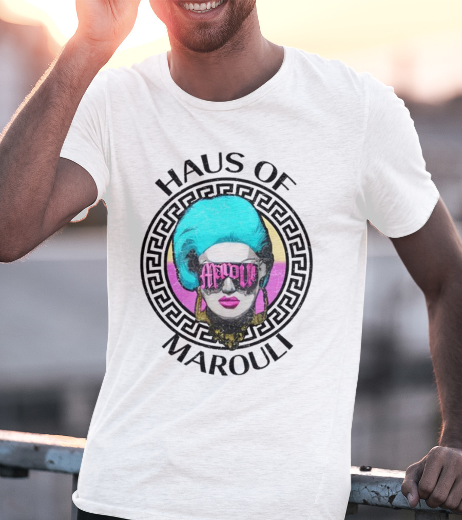 HAUS OF MAROULI Neon Glam Icon With Greek Key Border T-Shirt