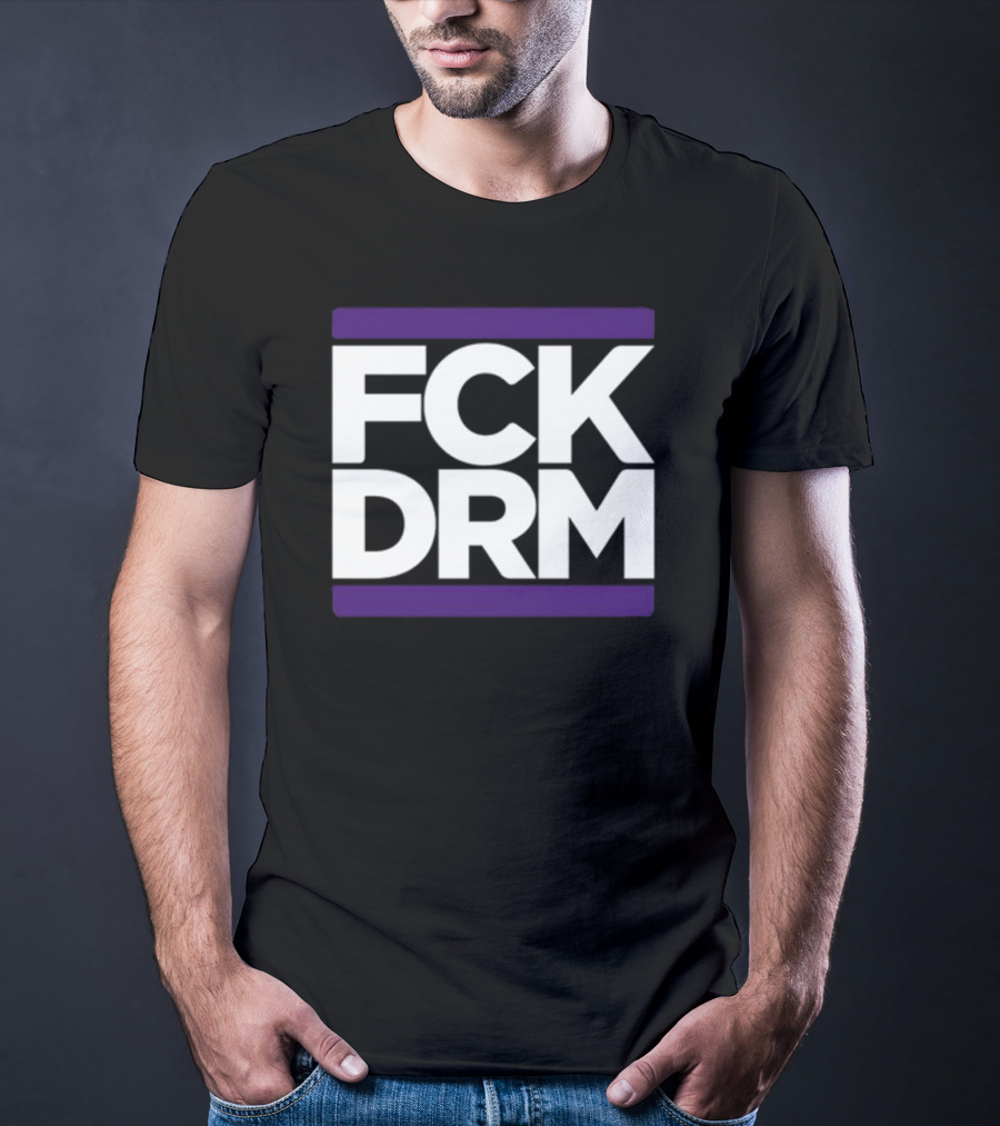 Modernvintageg Fck Drm Text Bold White Letters Purple Bars T-Shirt
