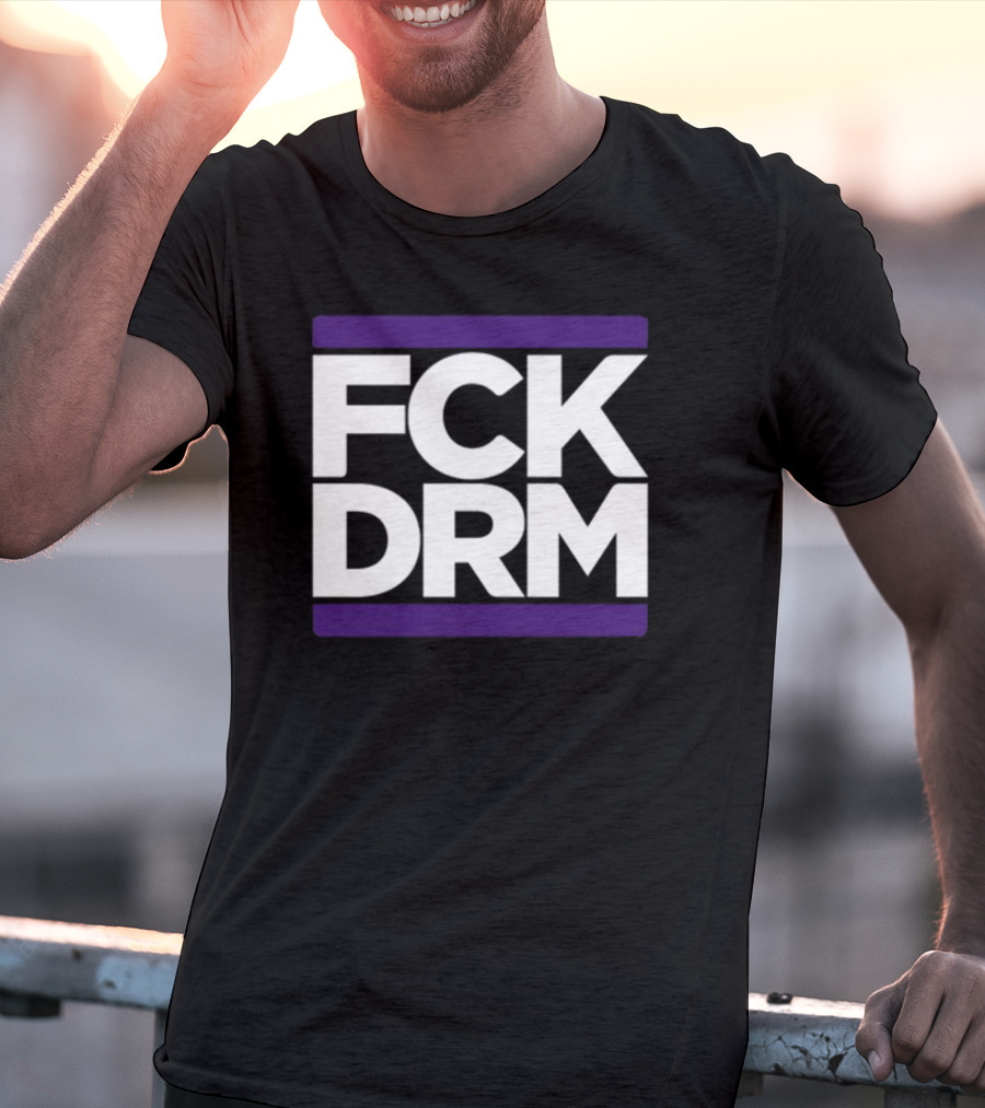 Modernvintageg Fck Drm Text Bold White Letters Purple Bars T-Shirt