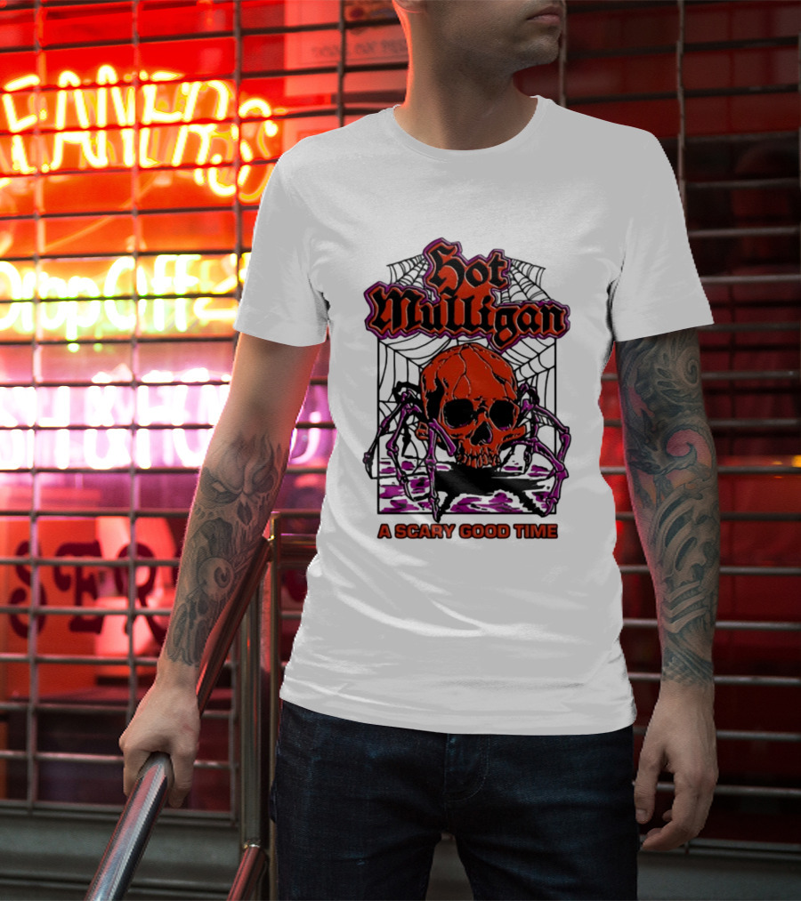 Hot Mulligan Halloween Skull Web A Scary Good Time T-Shirt