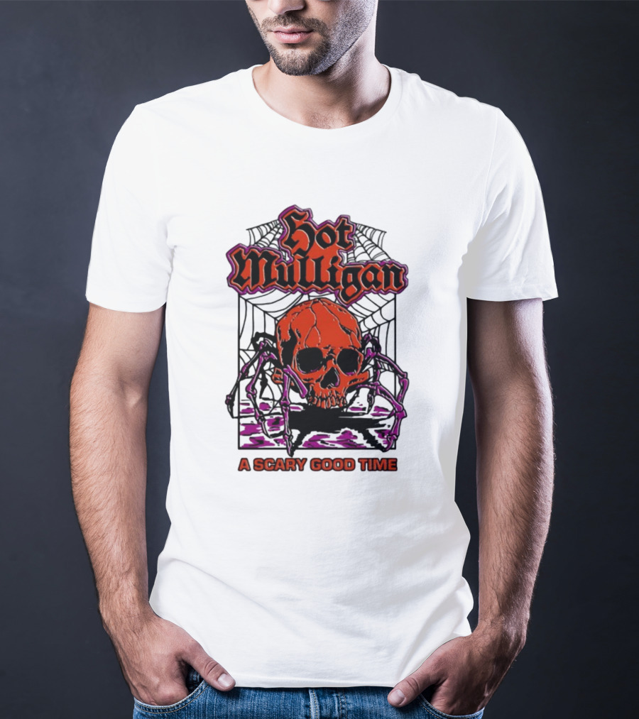 Hot Mulligan Halloween Skull Web A Scary Good Time T-Shirt