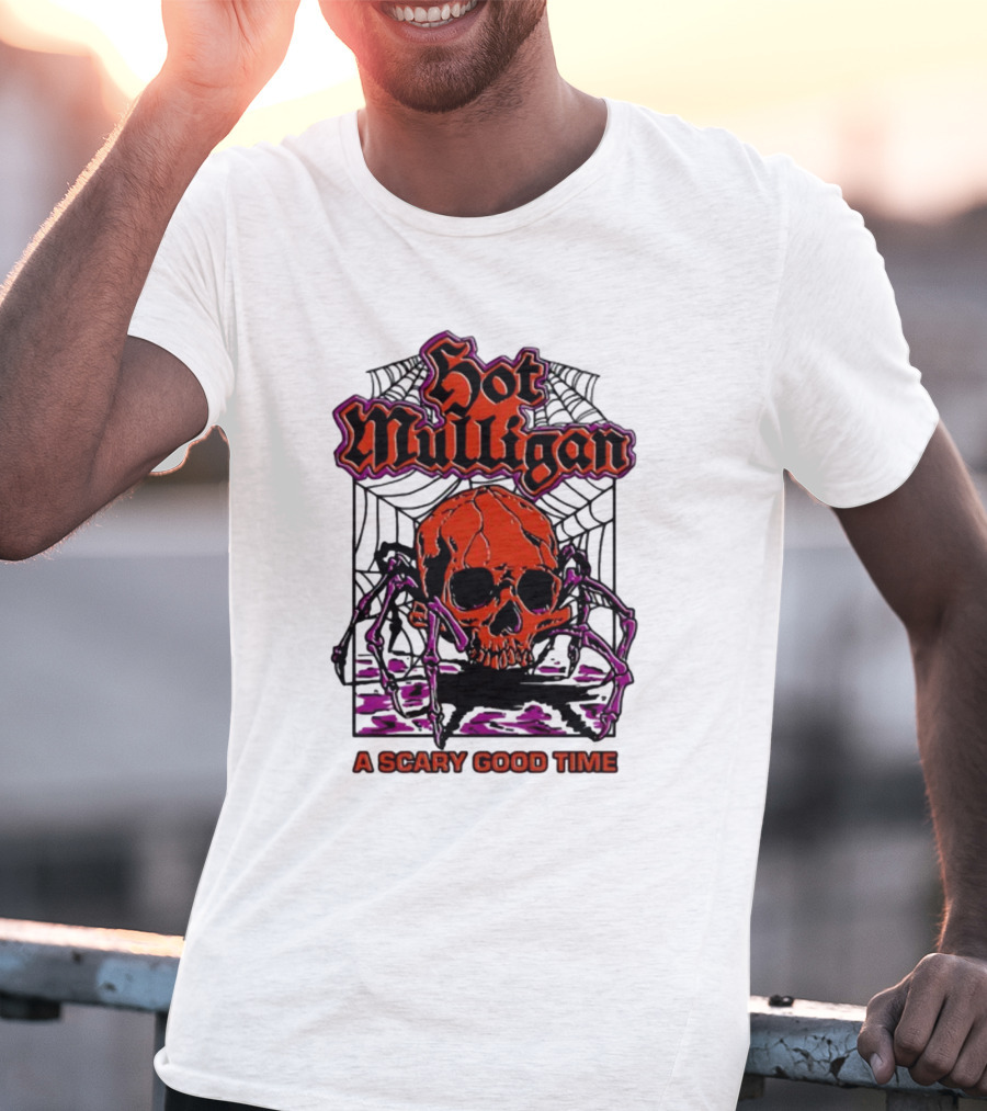 Hot Mulligan Halloween Skull Web A Scary Good Time T-Shirt