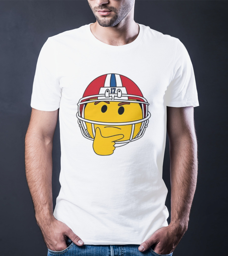 Hmm Moji Curious Thinking Face Football Helmet Red White Blue 17 T-Shirt