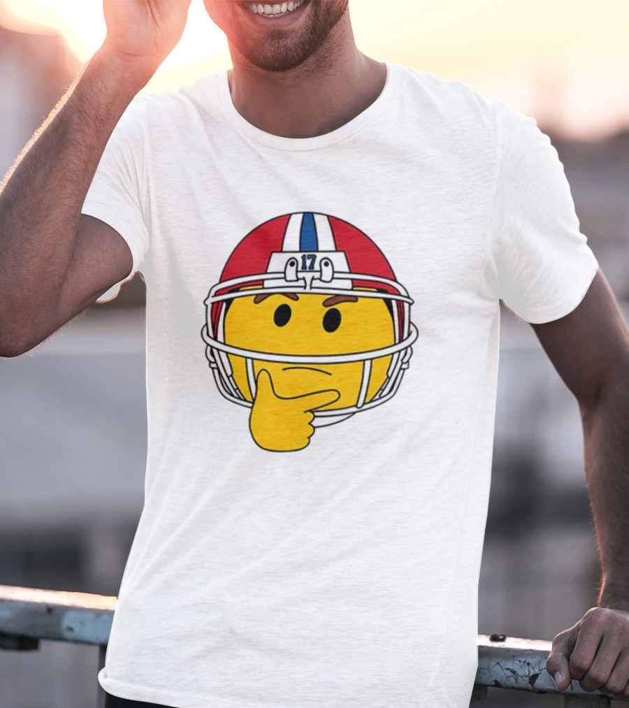 Hmm Moji Curious Thinking Face Football Helmet Red White Blue 17 T-Shirt