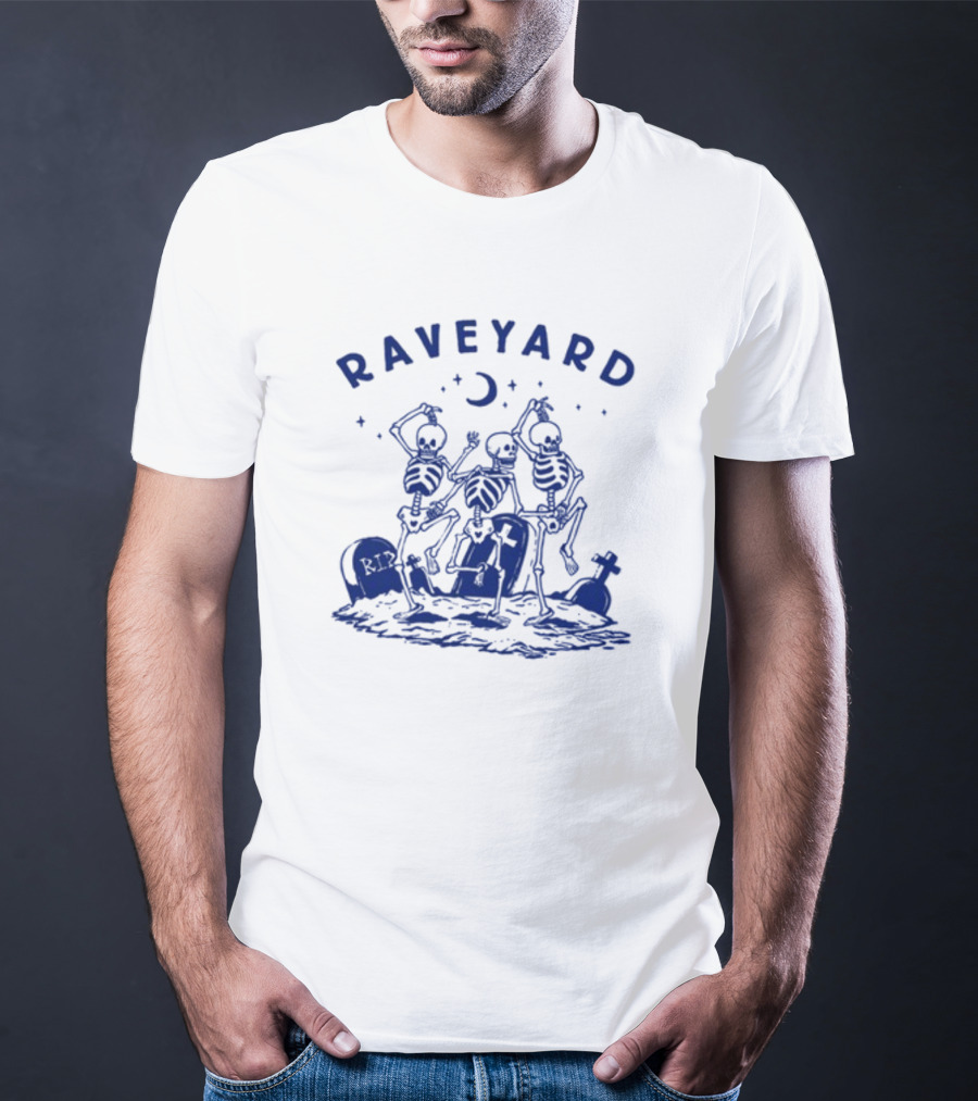 Raveyard Skeleton Dance Under Moon With Tombstones T-Shirt