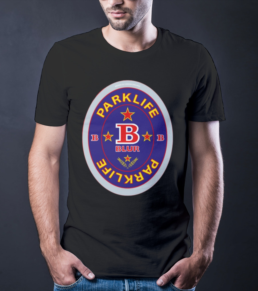 Blur Parklife Beermat Brewed In London England B Logo B Stars T-Shirt