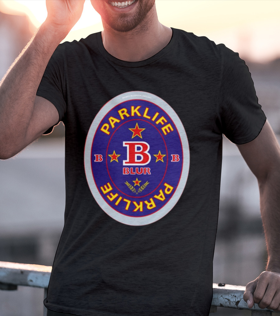 Blur Parklife Beermat Brewed In London England B Logo B Stars T-Shirt