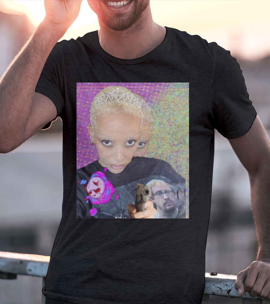 Doja Cat Sam Hyde Tiara Emoji Gun Sweater Multicolored Background T-Shirt