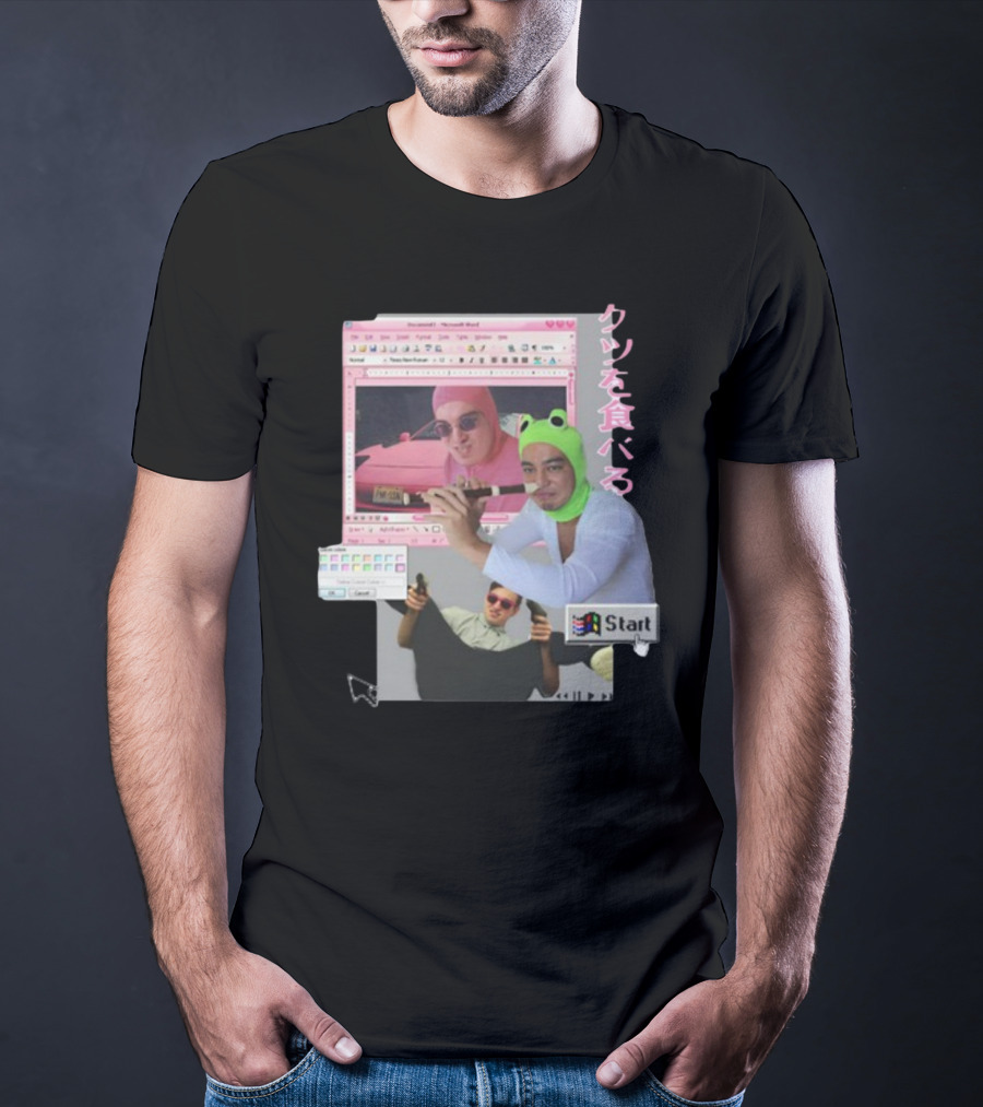 Hikkichuu Franku Vaporwave Pink Guy Windows Aesthetic Kanji Text T-Shirt
