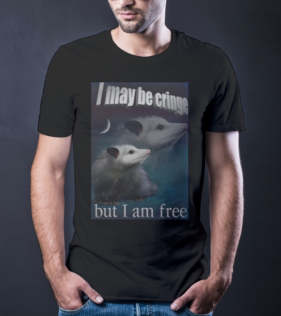 I May Be Cringe But I Am Free Possum Under Moonlight Shadow Dual Image T-Shirt