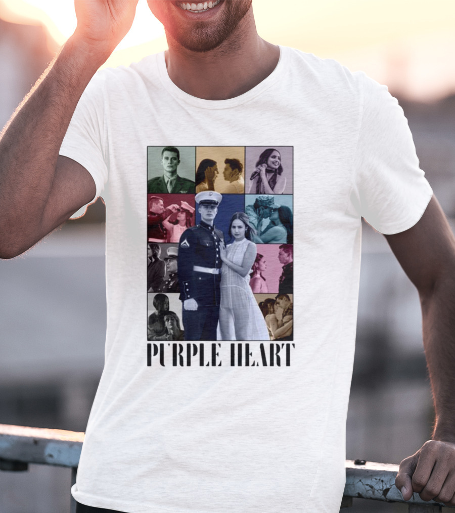 Purple Hearts Romantic Military Love Story Collage T-Shirt
