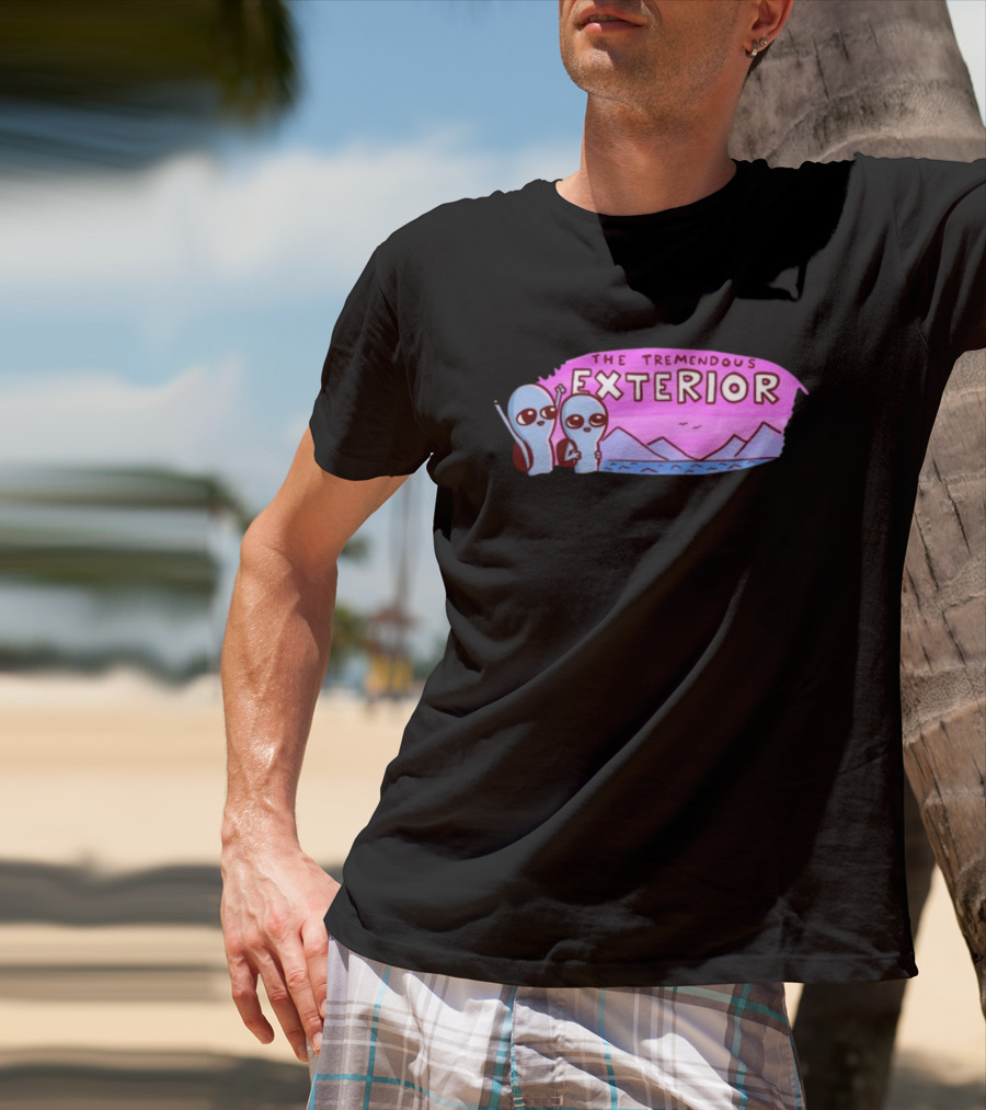 Strange Planet The Tremendous Exterior Alien Characters With Mountains And Pink Sky Scene T-Shirt