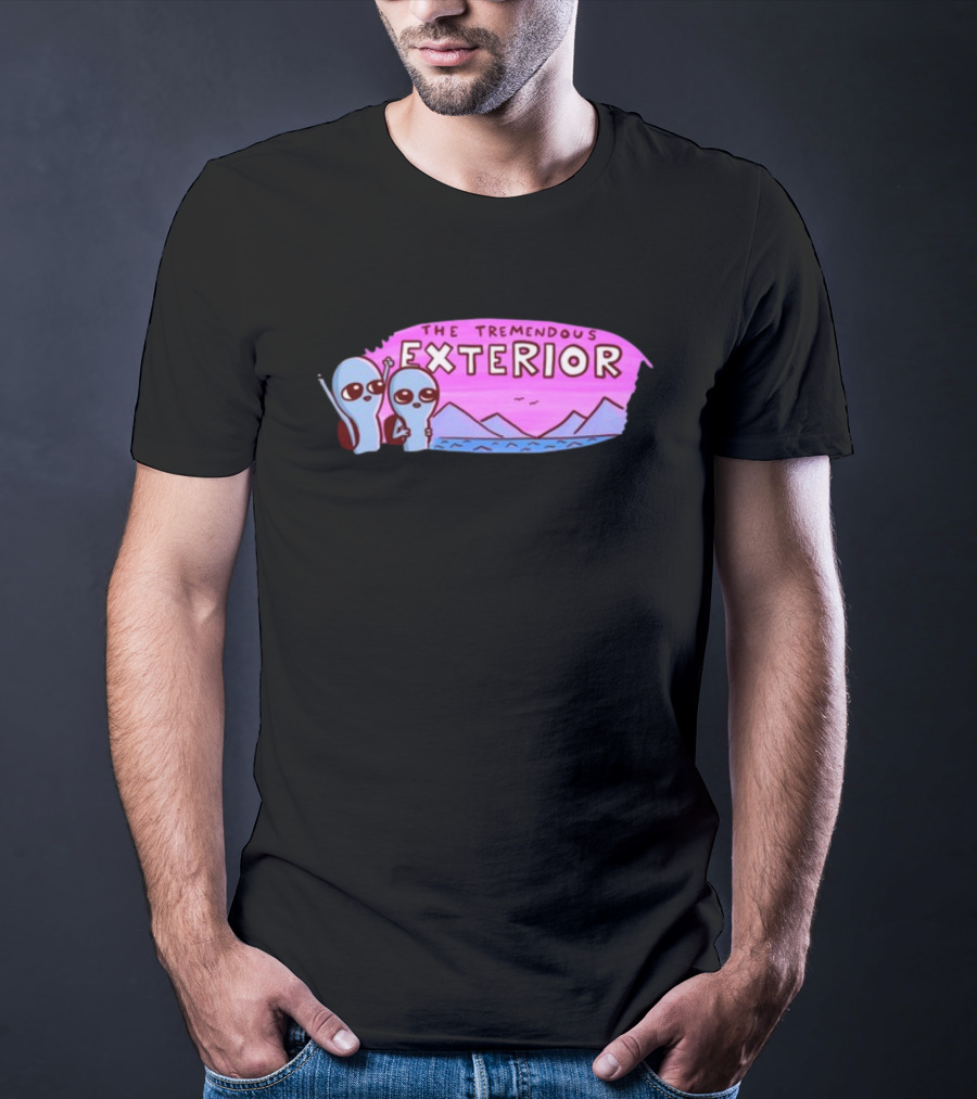 Strange Planet The Tremendous Exterior Alien Characters With Mountains And Pink Sky Scene T-Shirt