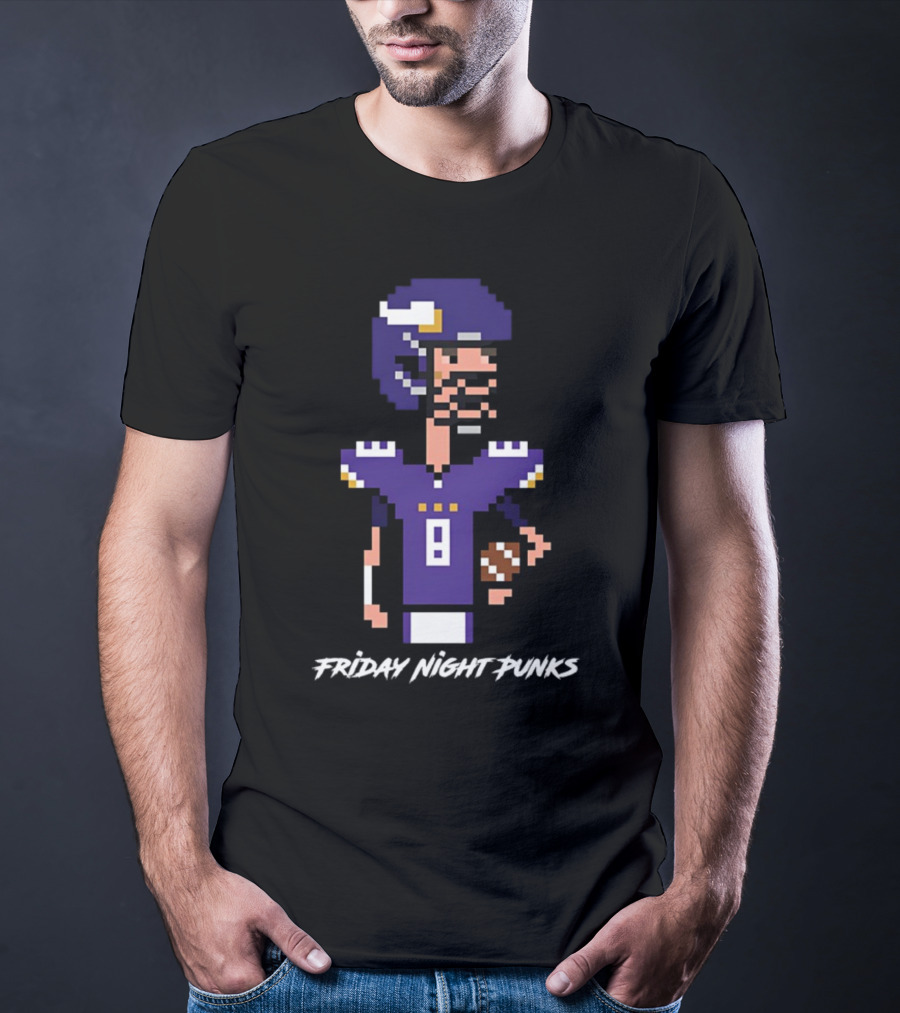 Friday Night Punks Purple Pixelated Football Quarterback Holding Ball T-Shirt