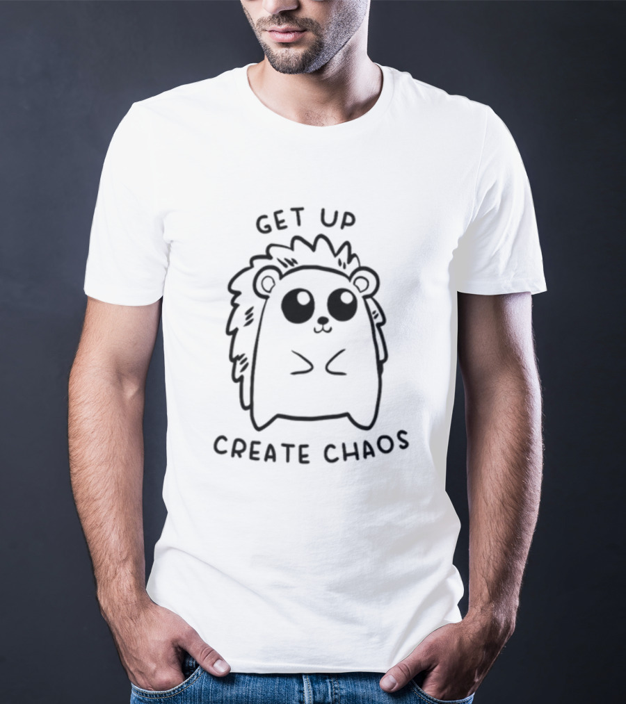 Get Up Create Chaos Cute Hedgehog Cartoon T-Shirt