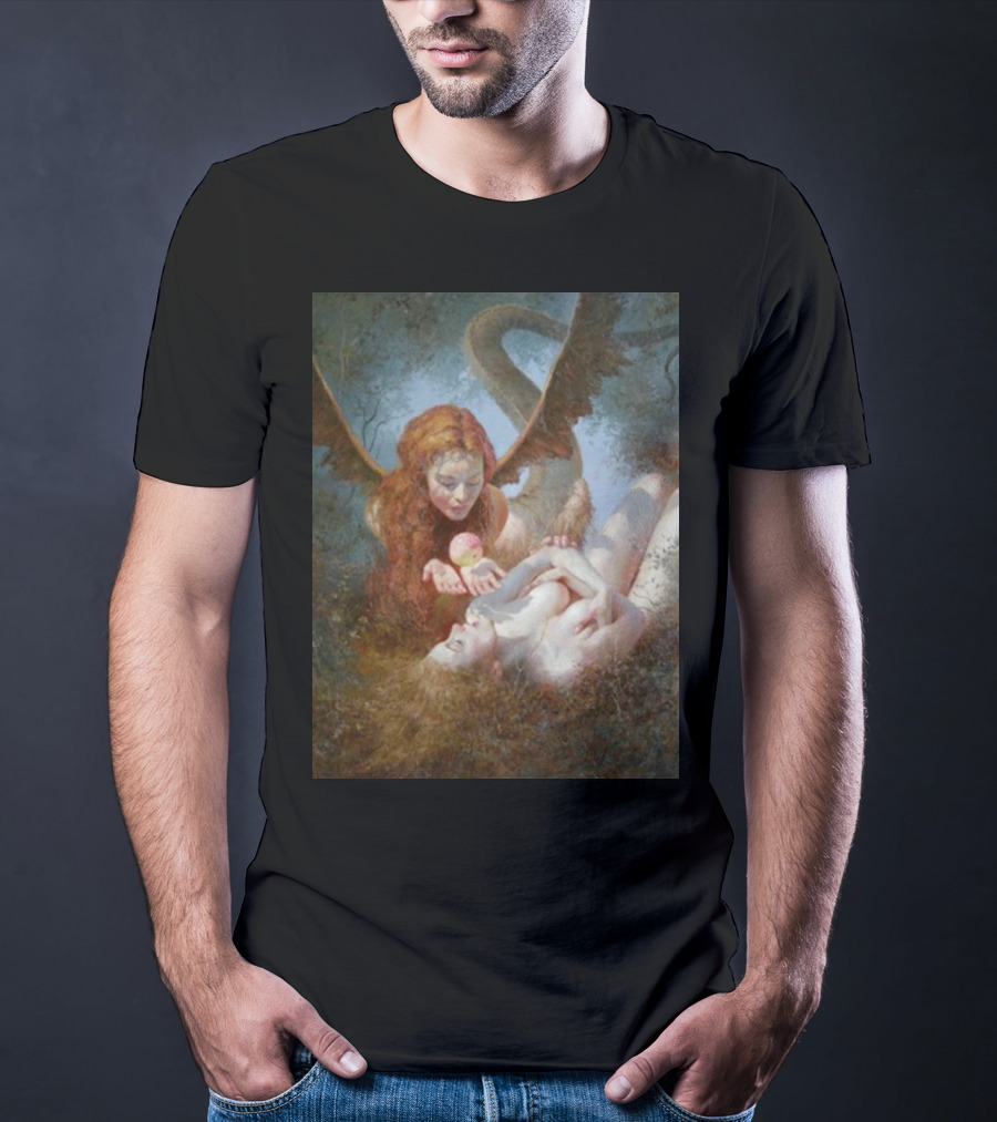 Lilith And Eve 1963 Apple Serpent Wings Mythical Encounter By Yuri Klapouh T-Shirt