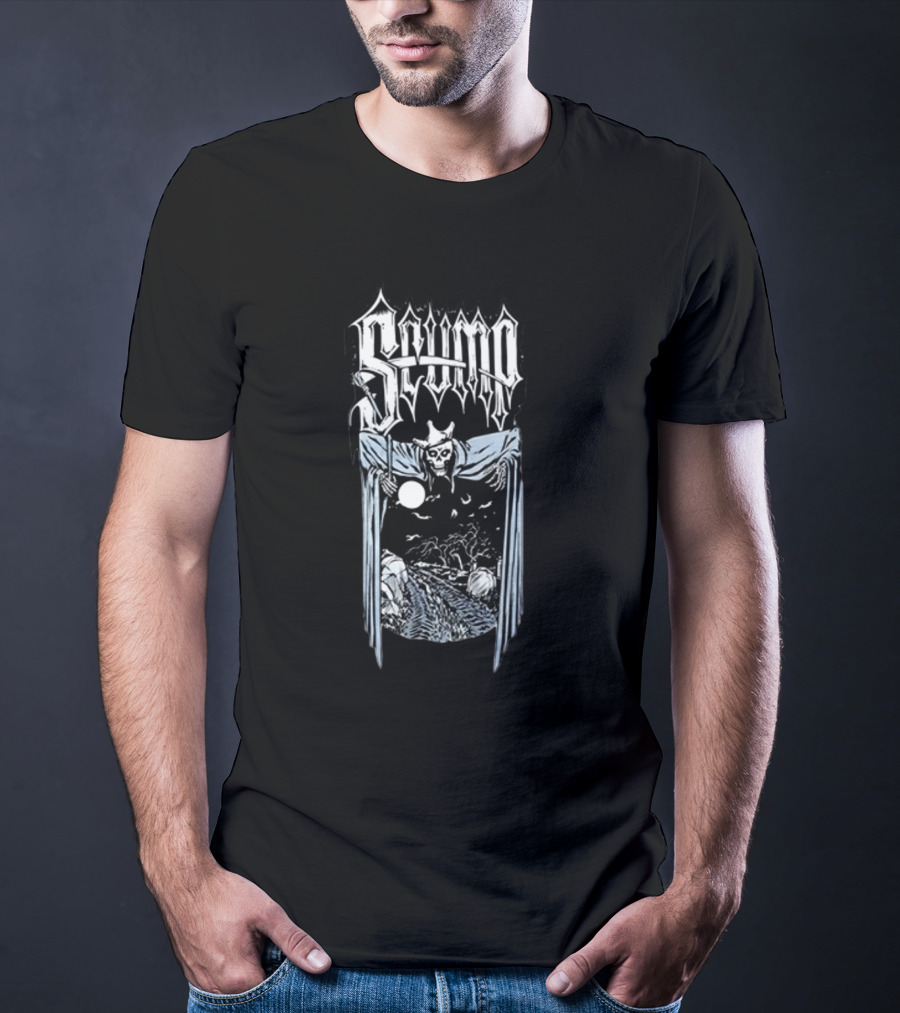 Scump Graveyard Skull Grim Reaper Nighttime Moon Scene T-Shirt