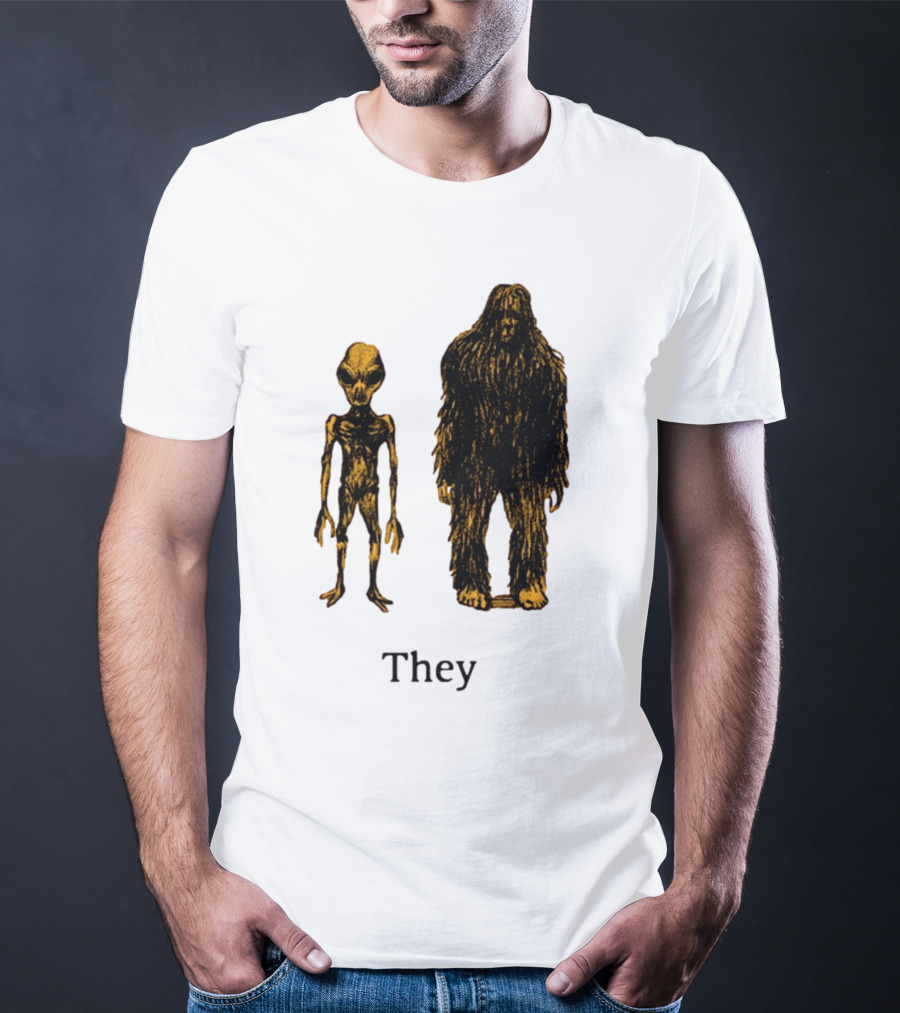TMBGShop Cryptids They Alien Bigfoot On Sage Green T-Shirt