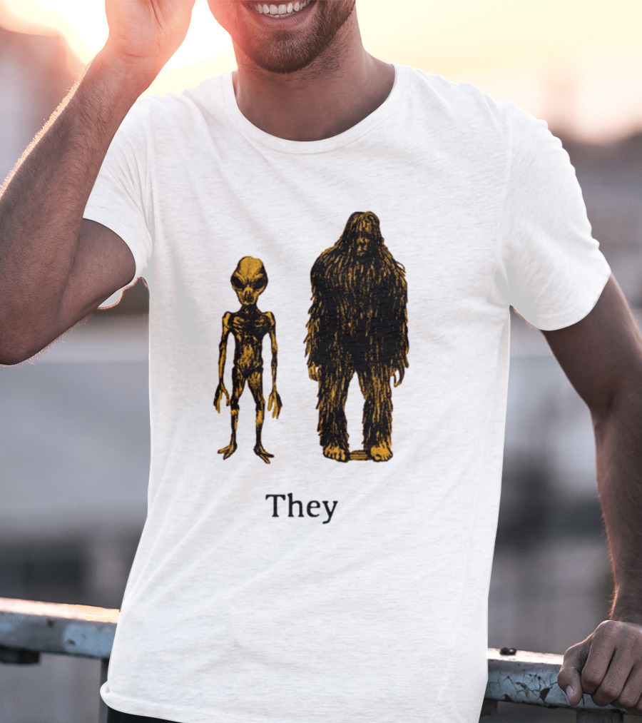 TMBGShop Cryptids They Alien Bigfoot On Sage Green T-Shirt