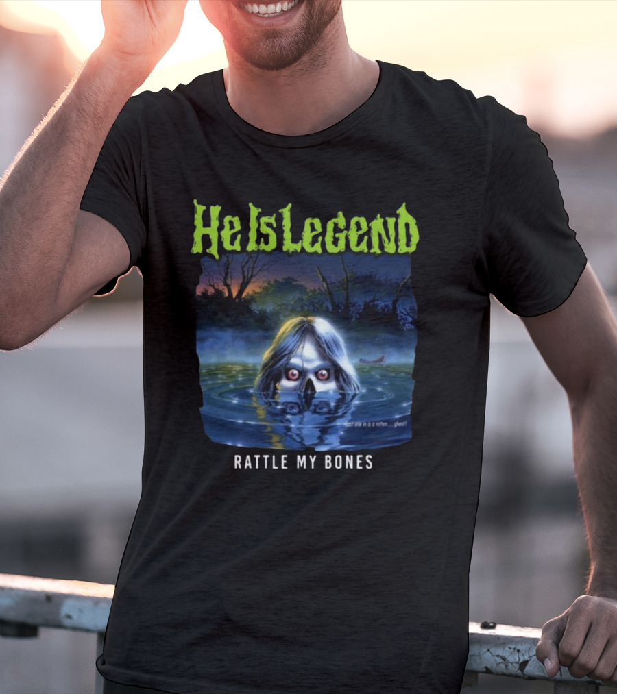 He Is Legend Rattle My Bones Eerie Forest Lake Ghostly Face T-Shirt