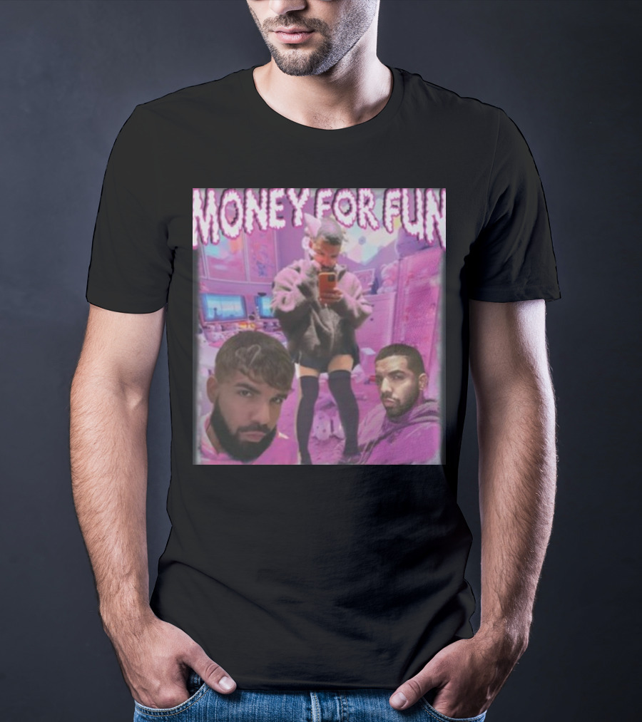 Money For Fun Funnyahhtees Pink Room Selfie Collage T-Shirt
