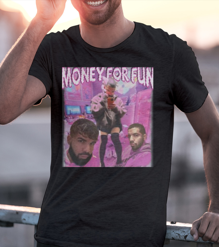 Money For Fun Funnyahhtees Pink Room Selfie Collage T-Shirt
