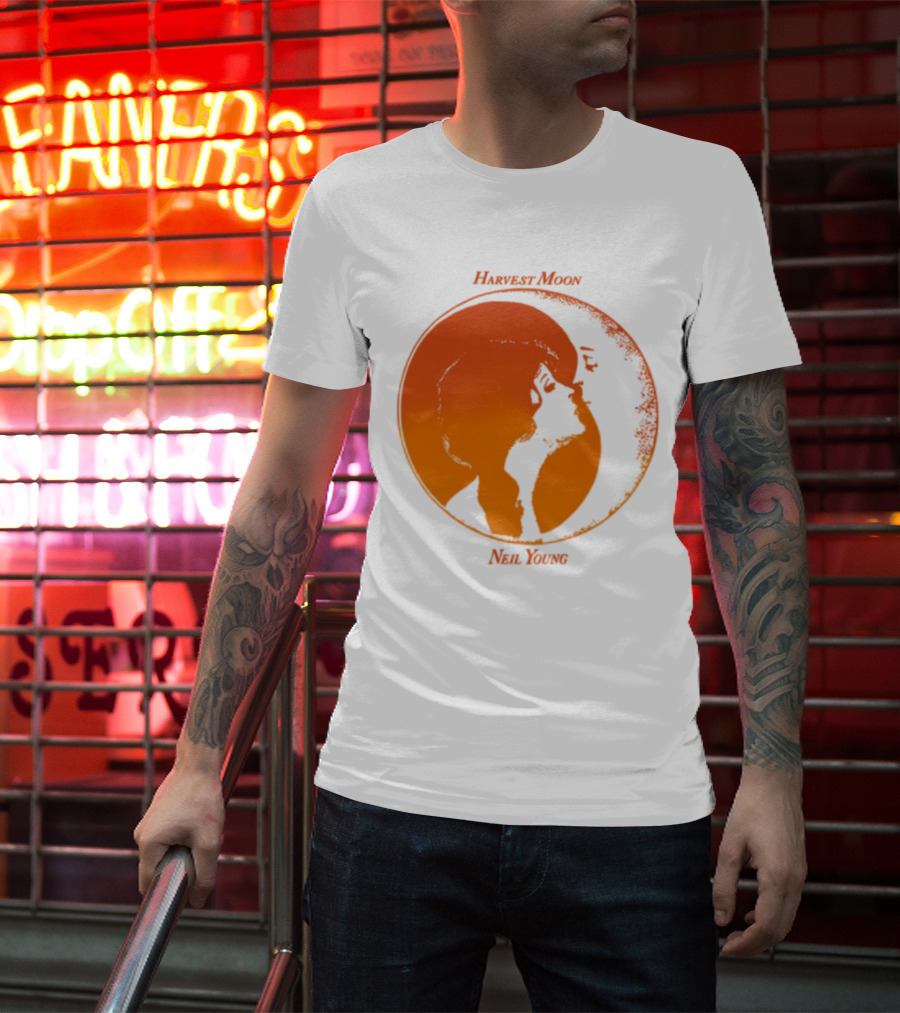 Harvest Moon Neil Young Orange Silhouette Circle T-Shirt