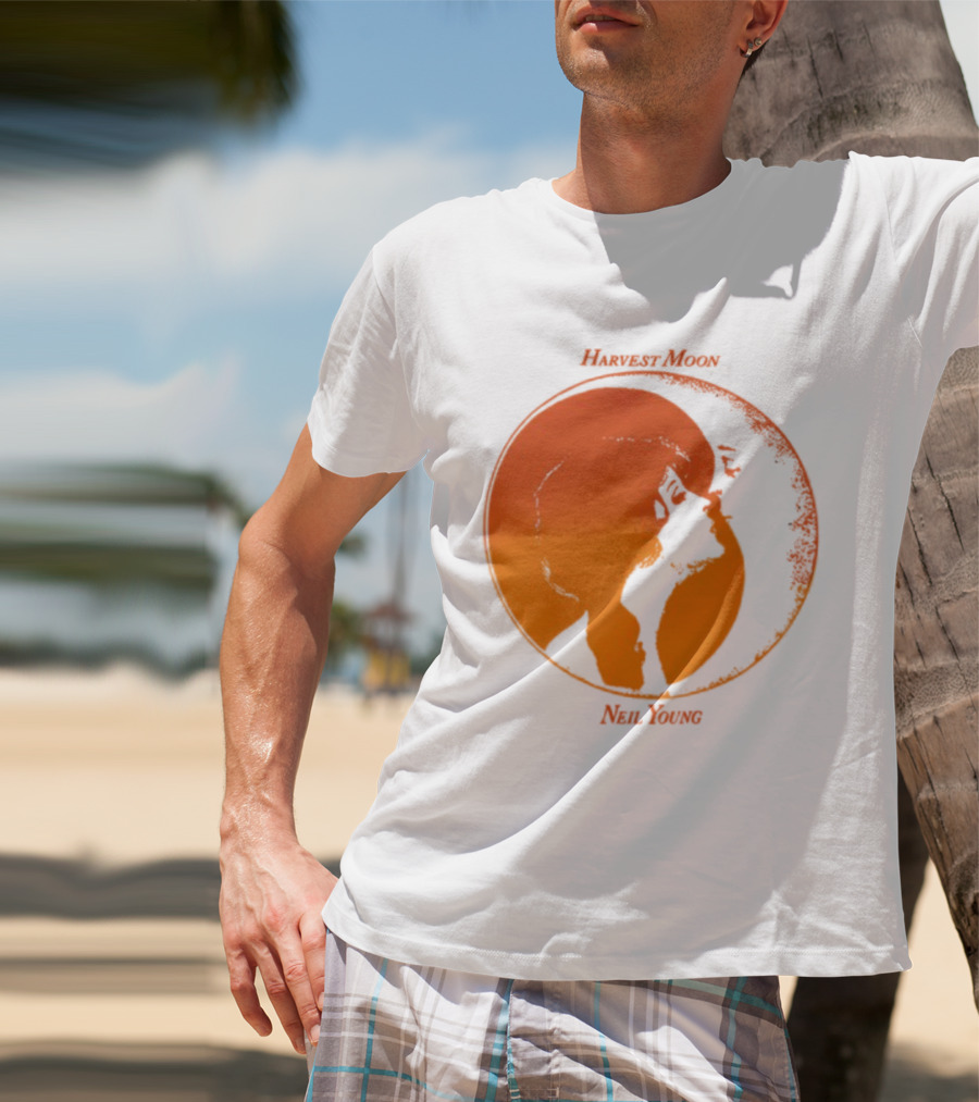 Harvest Moon Neil Young Orange Silhouette Circle T-Shirt