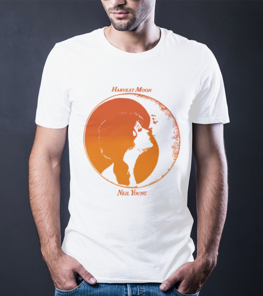 Harvest Moon Neil Young Orange Silhouette Circle T-Shirt