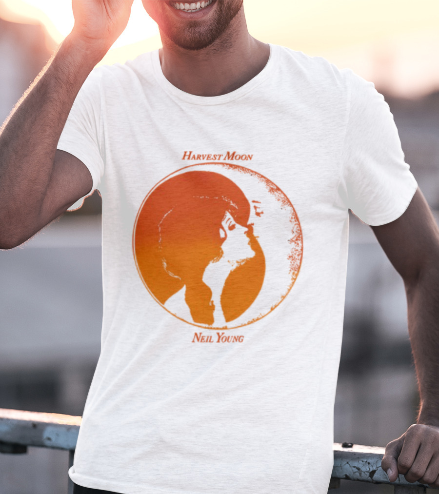 Harvest Moon Neil Young Orange Silhouette Circle T-Shirt