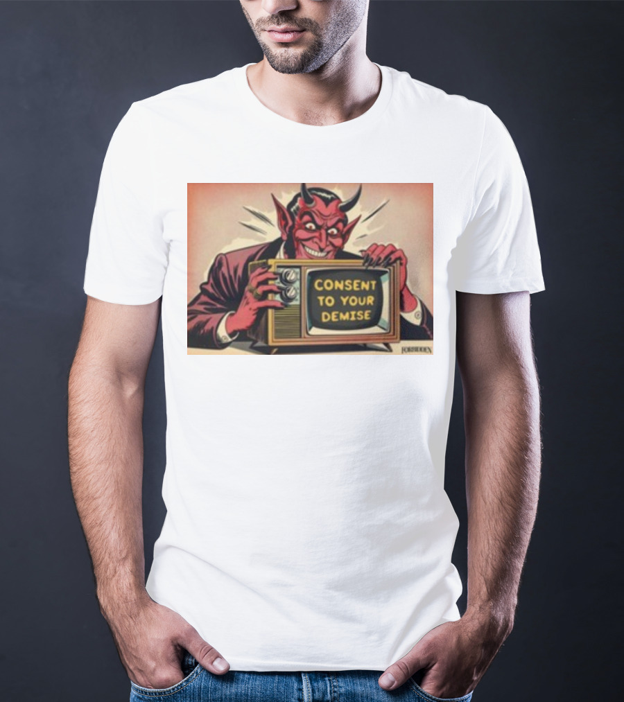 Forbiddenclothes Consent To Your Demise Devil Holding Vintage Television T-Shirt