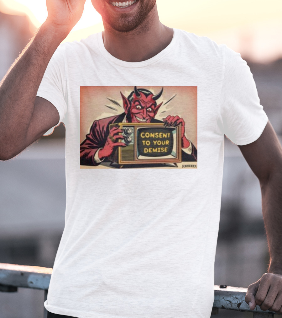 Forbiddenclothes Consent To Your Demise Devil Holding Vintage Television T-Shirt