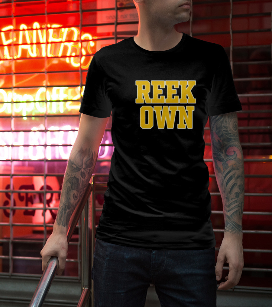 REEK OWN Bold Yellow Block Letters On Black Square T-Shirt