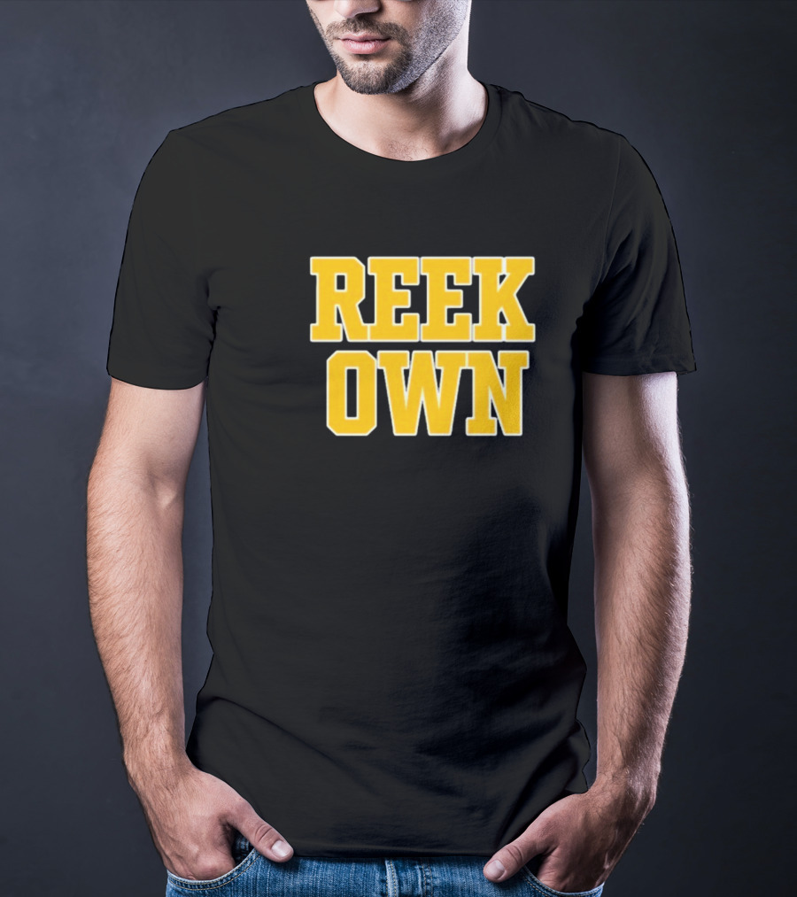 REEK OWN Bold Yellow Block Letters On Black Square T-Shirt