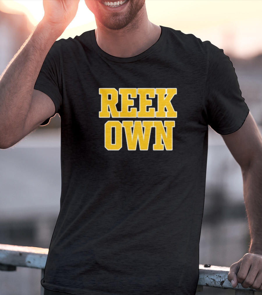 REEK OWN Bold Yellow Block Letters On Black Square T-Shirt